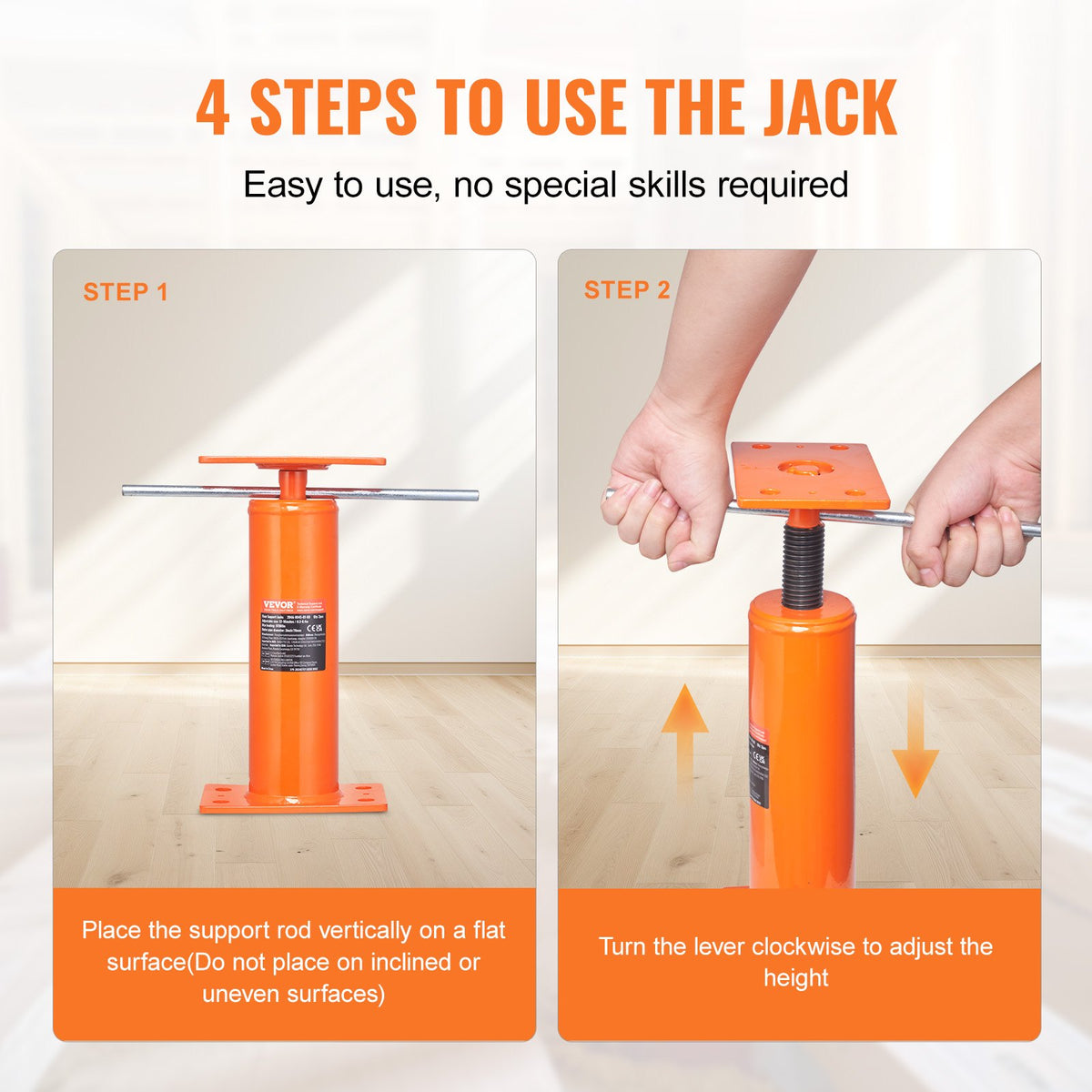VEVOR Adjustable Floor Jack for Home Floor Levelling, Lifting Height 30.48–40.64 cm