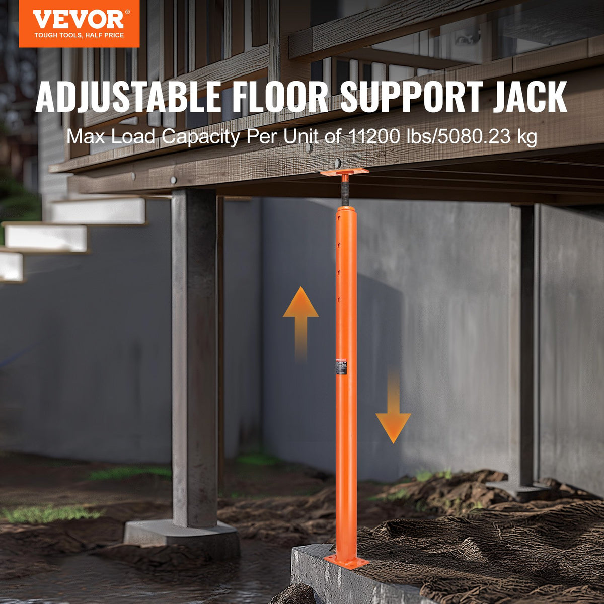 VEVOR Adjustable Floor Jack for Home Floor Levelling, Lifting Height 137-381 cm