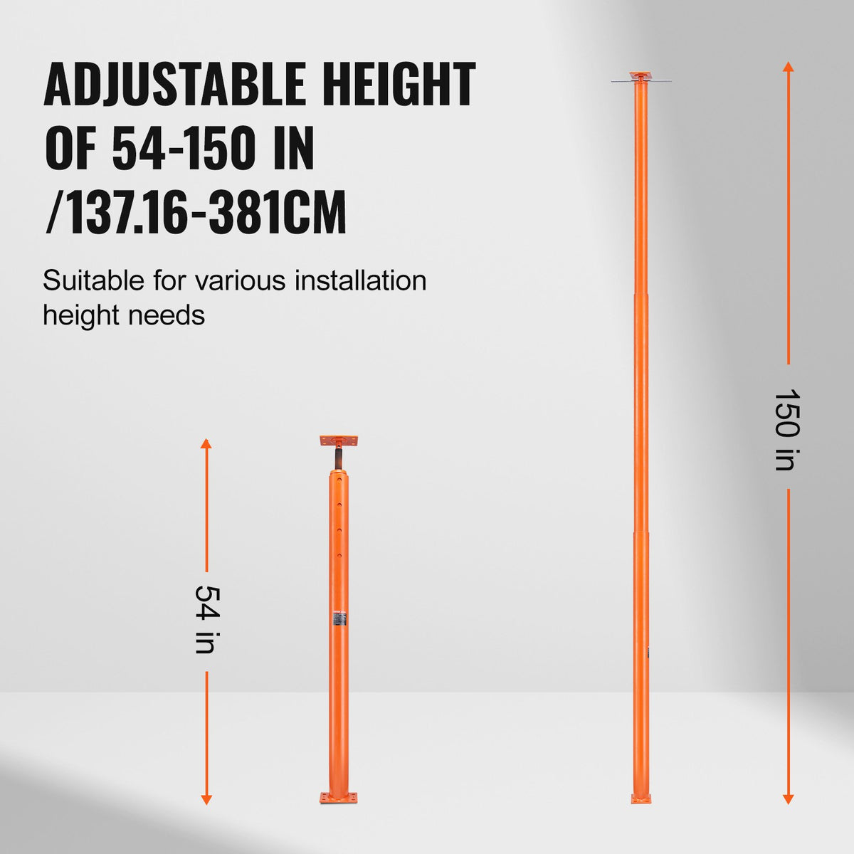VEVOR Adjustable Floor Jack for Home Floor Levelling, Lifting Height 137-381 cm