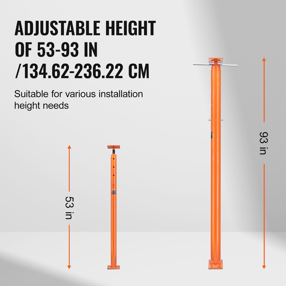 VEVOR Adjustable Floor Jack for Home Floor Levelling, Lifting Height 134.62–236.22 cm