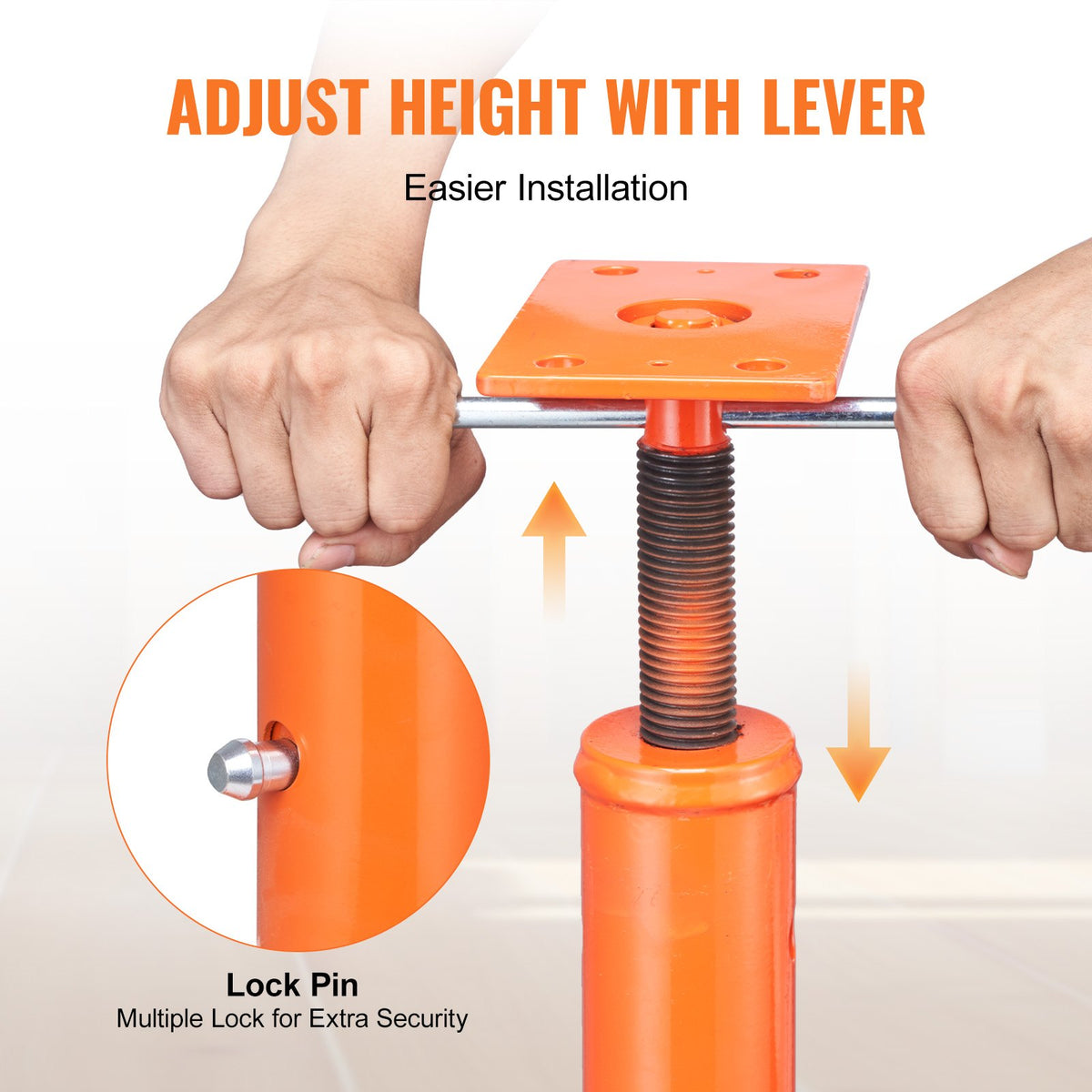 VEVOR Adjustable Floor Jack for Home Floor Levelling, Lifting Height 134.62–236.22 cm