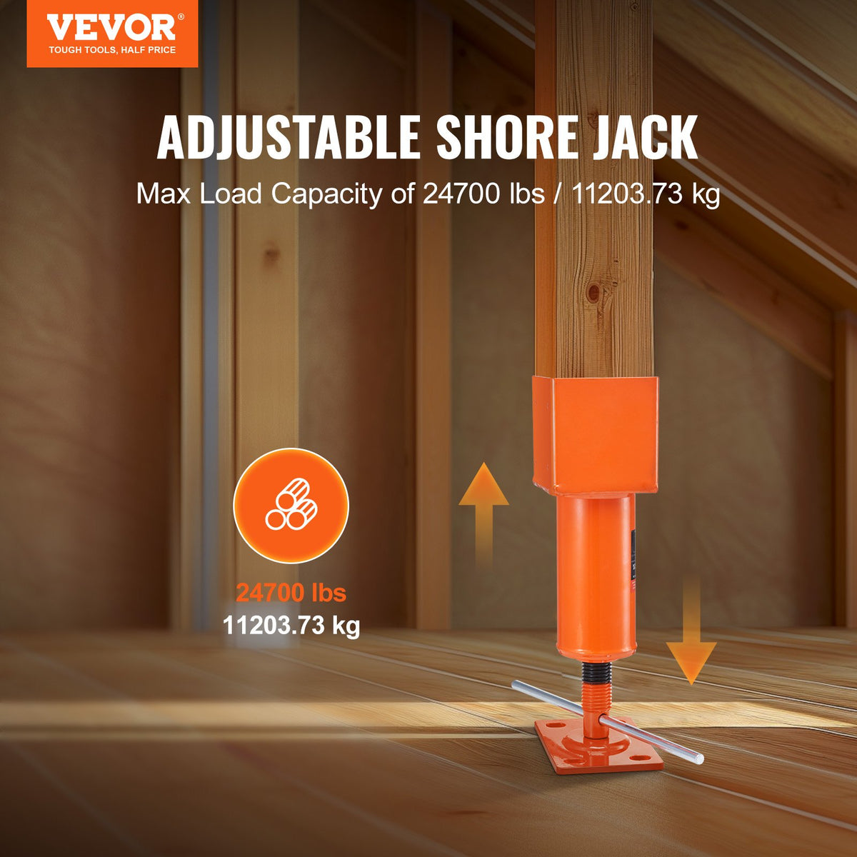 VEVOR Adjustable Floor Jack for Levelling Home Floors, Lifting Height 29.46–40.64 cm
