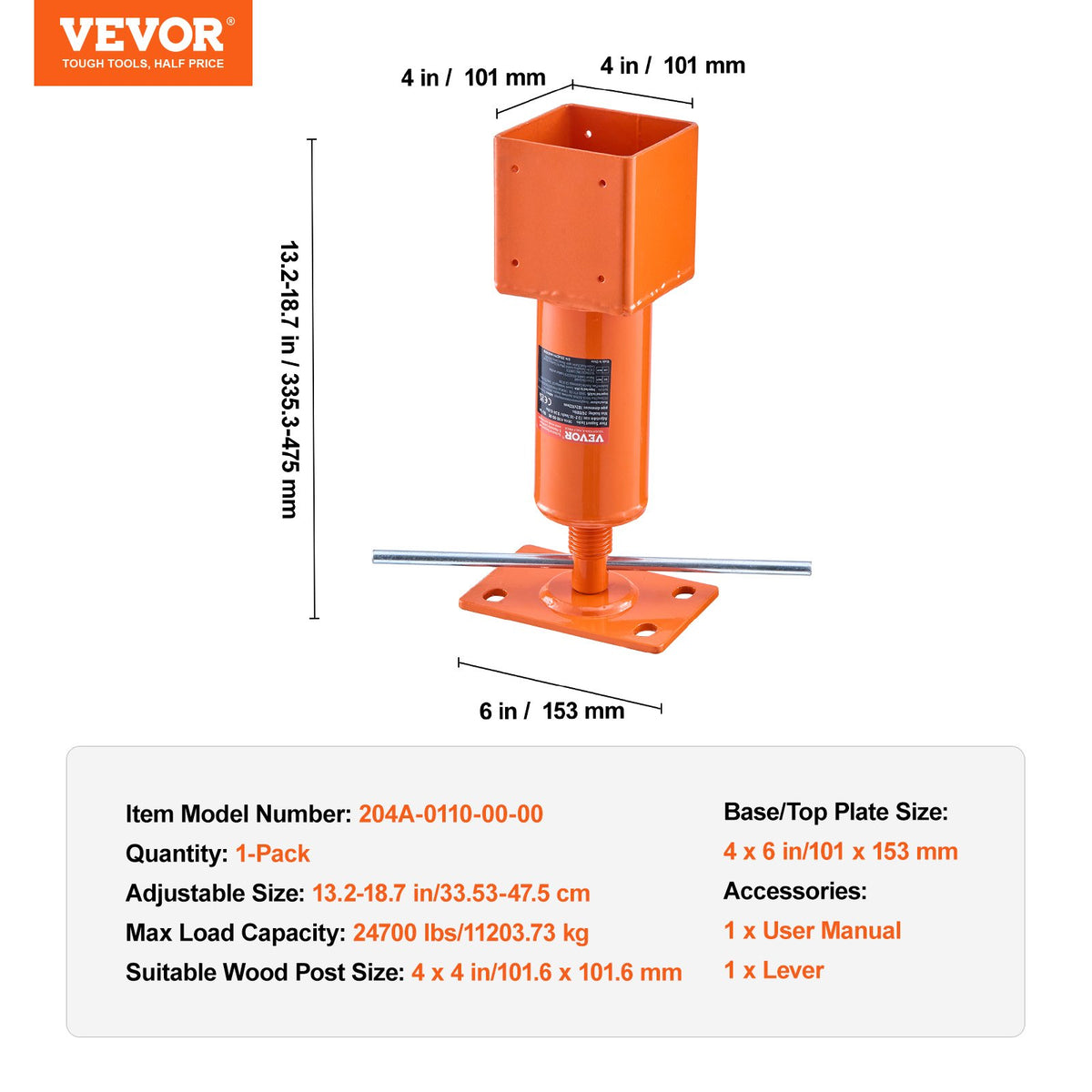 VEVOR Adjustable Floor Jack for Levelling Home Floors, Lifting Height 29.46–40.64 cm