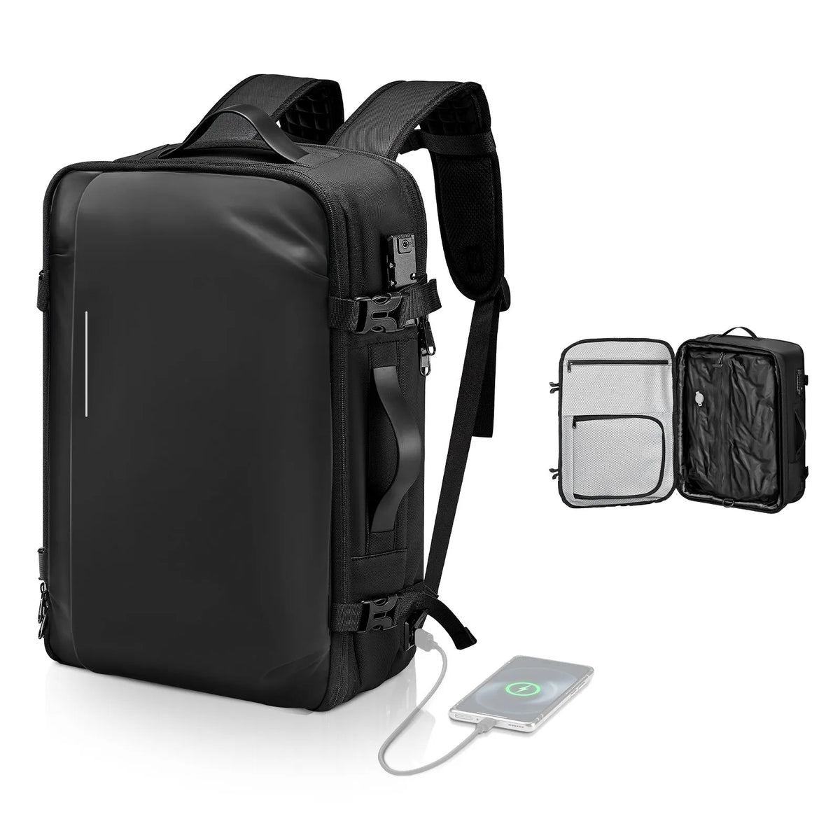 VEVOR 65 L Vacuum Travel Backpack with Expandable Vacuum Compression Compartment, TSA-Approved Lock, Multiple Pocket and Compartment Types, Water-Resistant Coating, Suitable as Hand Luggage, Black