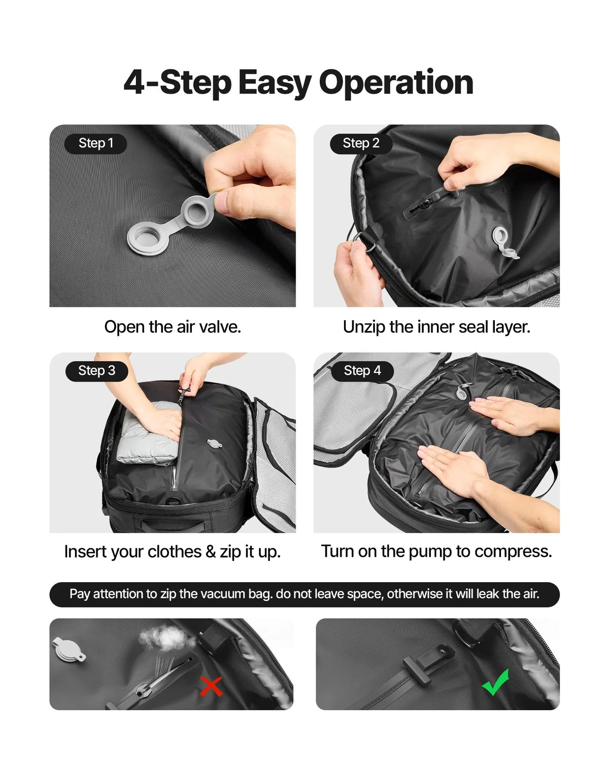 VEVOR 65 L Vacuum Travel Backpack with Expandable Vacuum Compression Compartment, TSA-Approved Lock, Multiple Pocket and Compartment Types, Water-Resistant Coating, Suitable as Hand Luggage, Black