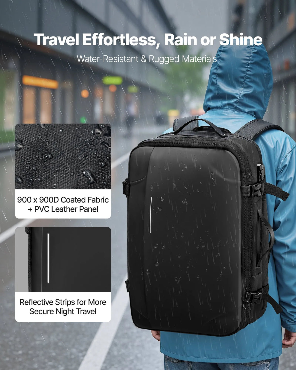 VEVOR 65 L Vacuum Travel Backpack with Expandable Vacuum Compression Compartment, TSA-Approved Lock, Multiple Pocket and Compartment Types, Water-Resistant Coating, Suitable as Hand Luggage, Black