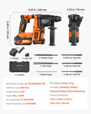 VEVOR 20 mm bezvadu rotācijas perforators SDS-Plus, 20 V akumulatora barošana, bezsuku motors, komplektā akumulators, lādētājs, 3 urbji, plakanais un smailais kalts, transportēšanas koferis, betonam