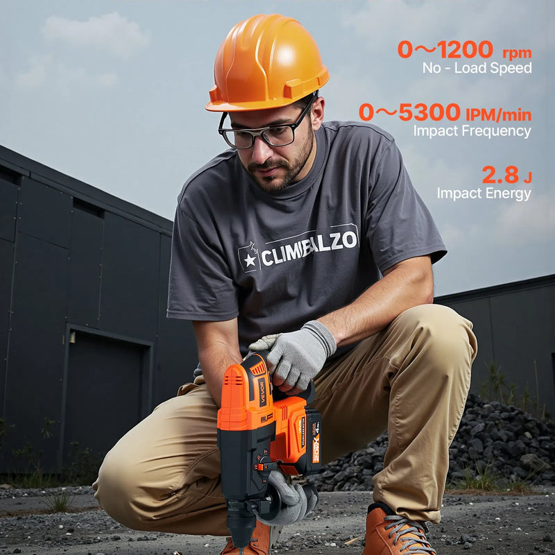 VEVOR 20 V bezsuku akumulatora triecienurbjmašīna, litija-jonu 1 collas rotācijas perforators ar SDS-Plus, viegls elektriskais instrumentu komplekts ar akumulatoru un lādētāju, 4 darbības režīmi, 1200 apgr./min, 5300 sit./min