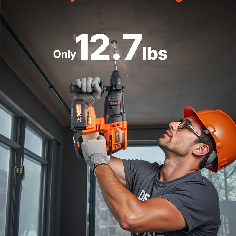 VEVOR 20 V bezsuku akumulatora triecienurbjmašīna, litija-jonu 1 collas rotācijas perforators ar SDS-Plus, viegls elektriskais instrumentu komplekts ar akumulatoru un lādētāju, 4 darbības režīmi, 1200 apgr./min, 5300 sit./min