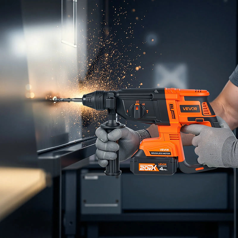 VEVOR 20 V bezsuku akumulatora triecienurbjmašīna, litija-jonu 1 collas rotācijas perforators ar SDS-Plus, viegls elektriskais instrumentu komplekts ar akumulatoru un lādētāju, 4 darbības režīmi, 1200 apgr./min, 5300 sit./min