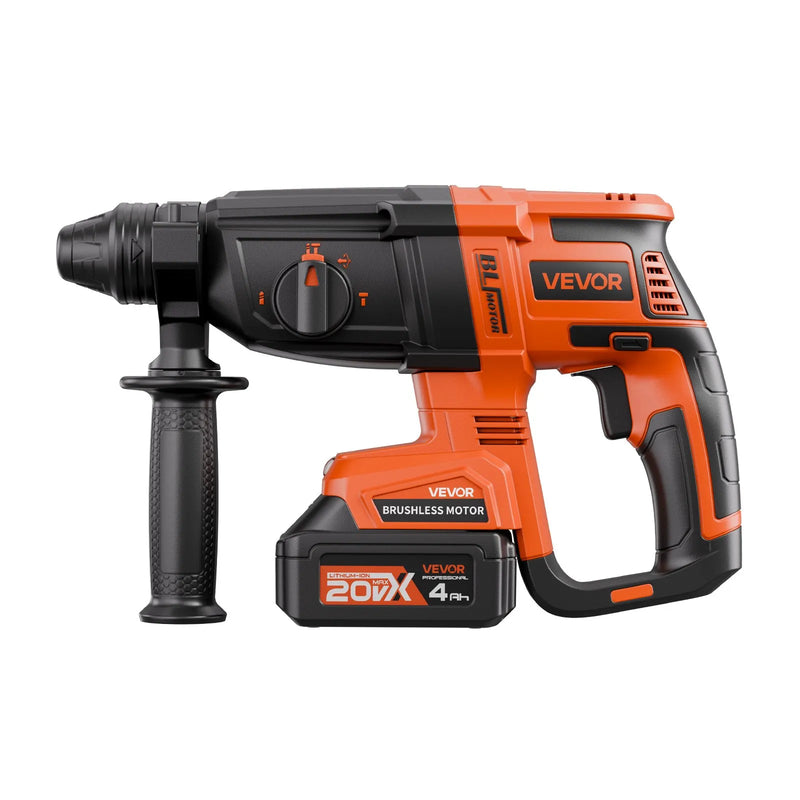 VEVOR 20 V bezsuku akumulatora triecienurbjmašīna, litija-jonu 1,1 collas rotācijas perforators ar SDS-Plus, viegls elektrisko instrumentu komplekts ar akumulatoru un lādētāju, 4 darbības režīmi, 1200 apgr./min, 5300 sit./min