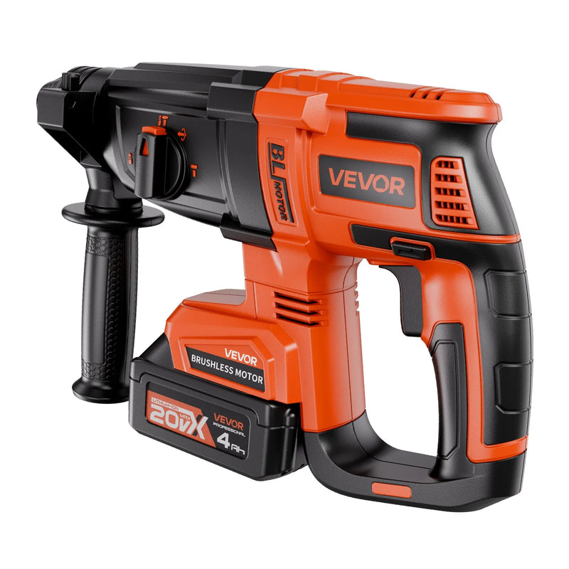 VEVOR 20 V bezsuku akumulatora triecienurbjmašīna, litija-jonu 1,1 collas rotācijas perforators ar SDS-Plus, viegls elektrisko instrumentu komplekts ar akumulatoru un lādētāju, 4 darbības režīmi, 1200 apgr./min, 5300 sit./min