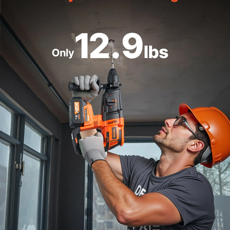 VEVOR 20 V bezsuku akumulatora triecienurbjmašīna, litija-jonu 1,1 collas rotācijas perforators ar SDS-Plus, viegls elektrisko instrumentu komplekts ar akumulatoru un lādētāju, 4 darbības režīmi, 1200 apgr./min, 5300 sit./min