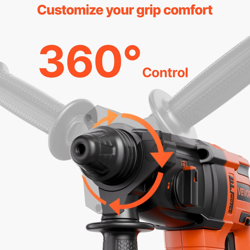 VEVOR 20 V bezsuku akumulatora triecienurbjmašīna, litija-jonu 1,1 collas rotācijas perforators ar SDS-Plus, viegls elektrisko instrumentu komplekts ar akumulatoru un lādētāju, 4 darbības režīmi, 1200 apgr./min, 5300 sit./min