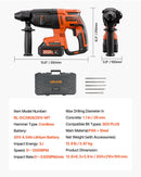 VEVOR 20 V bezsuku akumulatora triecienurbjmašīna, litija-jonu 1,1 collas rotācijas perforators ar SDS-Plus, viegls elektrisko instrumentu komplekts ar akumulatoru un lādētāju, 4 darbības režīmi, 1200 apgr./min, 5300 sit./min