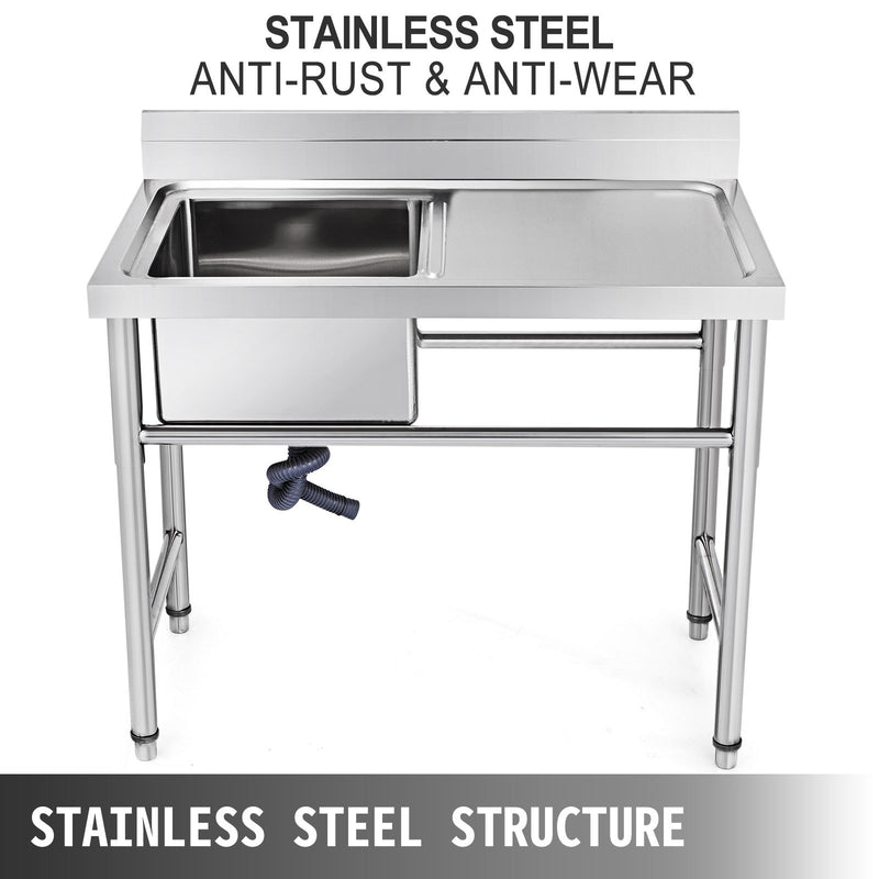 VEVOR virtuves izlietne, nerūsējošais tērauds, 1 nodalījums, 41 x 39 x 25 cm, ar labo platformu