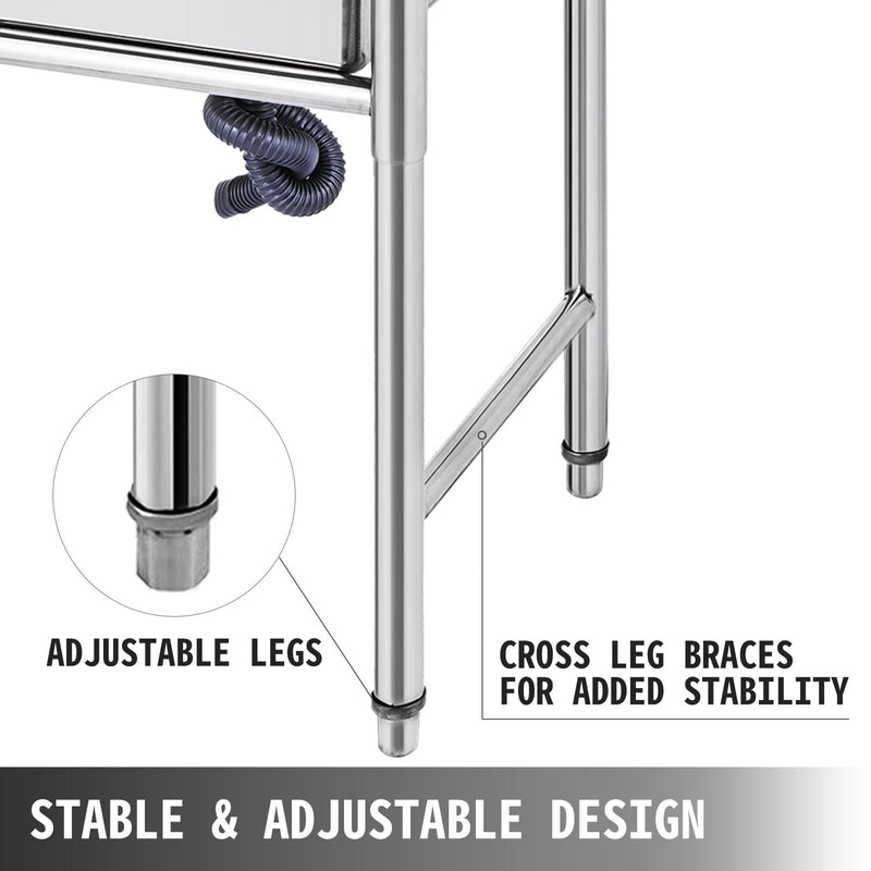 VEVOR virtuves izlietne, nerūsējošais tērauds, 1 nodalījums, 41 x 39 x 25 cm, ar labo platformu