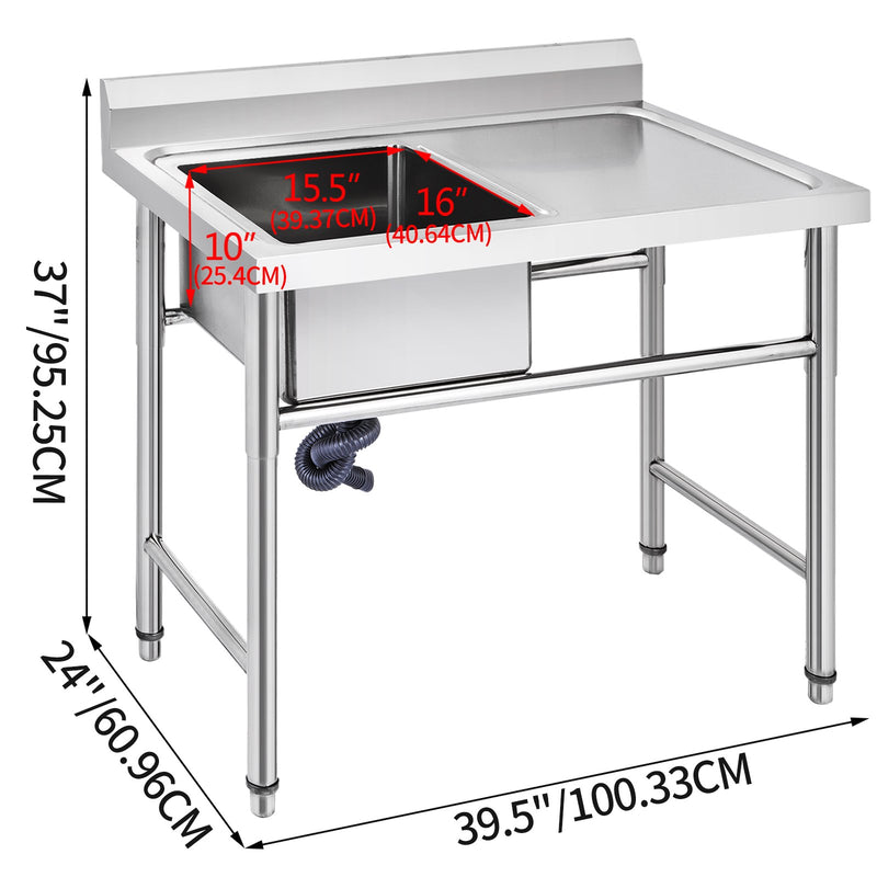 VEVOR virtuves izlietne, nerūsējošais tērauds, 1 nodalījums, 41 x 39 x 25 cm, ar labo platformu