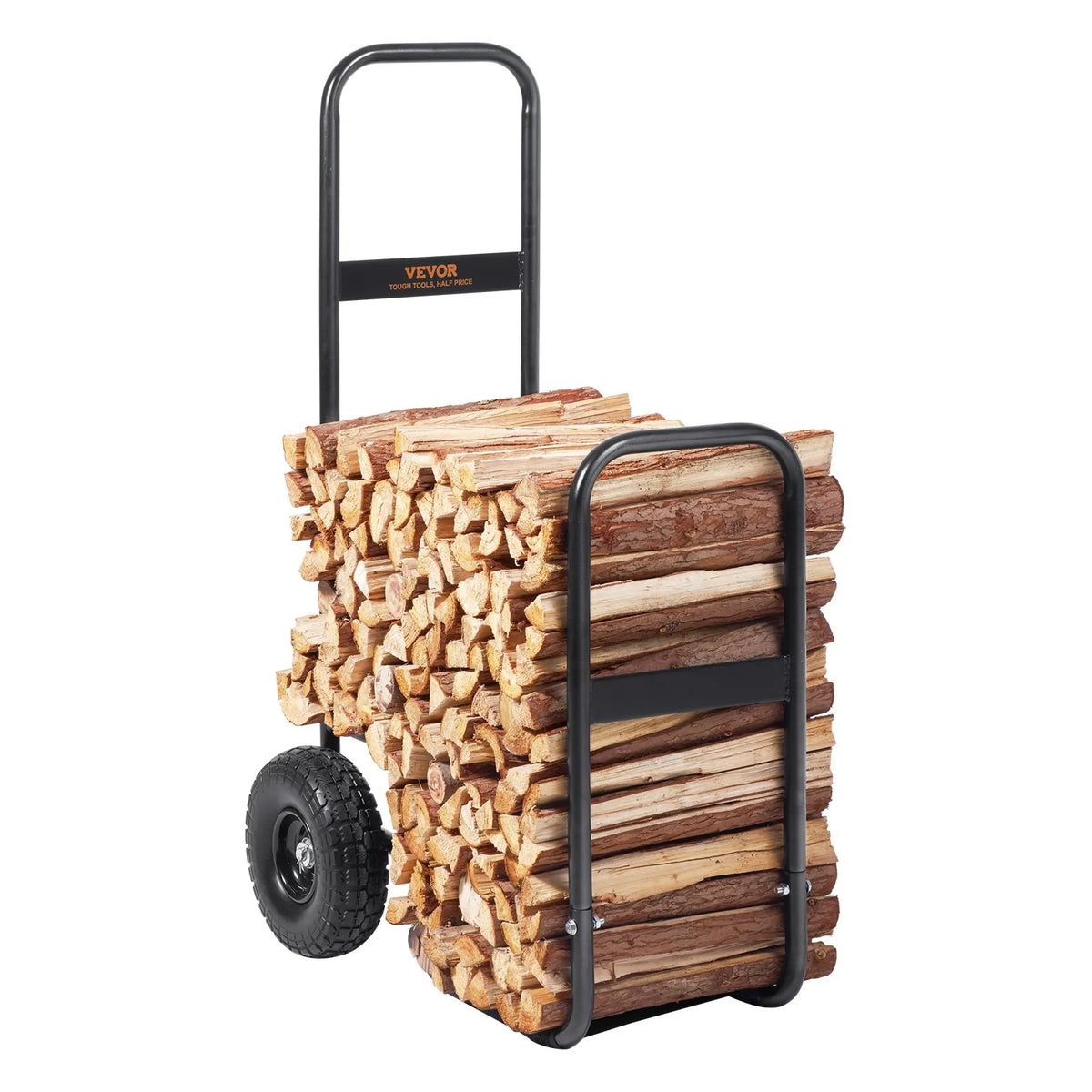 VEVOR Firewood Log Carrier Cart, 113.4 kg Load Capacity, Indoor and Outdoor Wood Storage Trolley with PU Wheels and Waterproof Cover, Durable Steel Frame, Firewood Cart for Fireplace and Fire Pit, Black