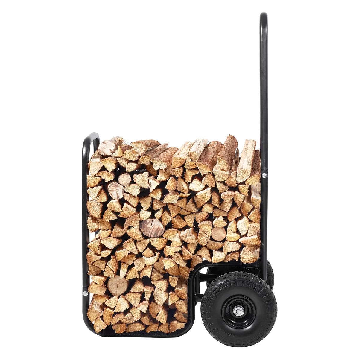 VEVOR Firewood Log Carrier Cart, 113.4 kg Load Capacity, Indoor and Outdoor Wood Storage Trolley with PU Wheels and Waterproof Cover, Durable Steel Frame, Firewood Cart for Fireplace and Fire Pit, Black
