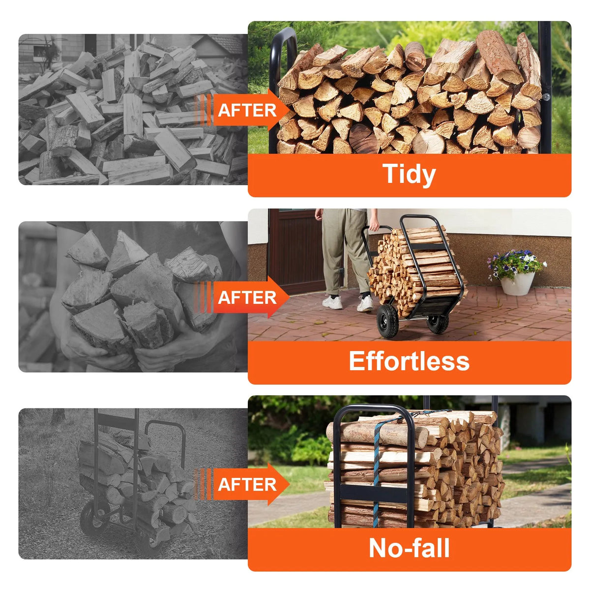 VEVOR Firewood Log Carrier Cart, 113.4 kg Load Capacity, Indoor and Outdoor Wood Storage Trolley with PU Wheels and Waterproof Cover, Durable Steel Frame, Firewood Cart for Fireplace and Fire Pit, Black