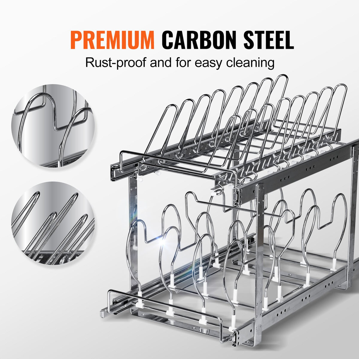 VEVOR Pull-Out Shelf for Pans and Lids 30.5 cm, Two-Tier, Adjustable, Steel