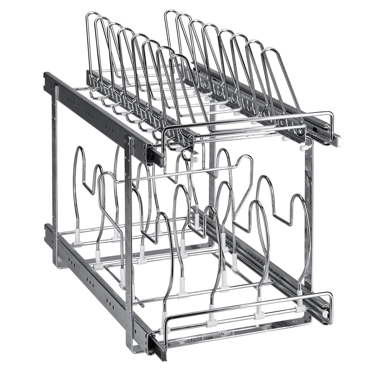VEVOR Pull-Out Shelf for Pans and Lids 30.5 cm, Two-Tier, Adjustable, Steel