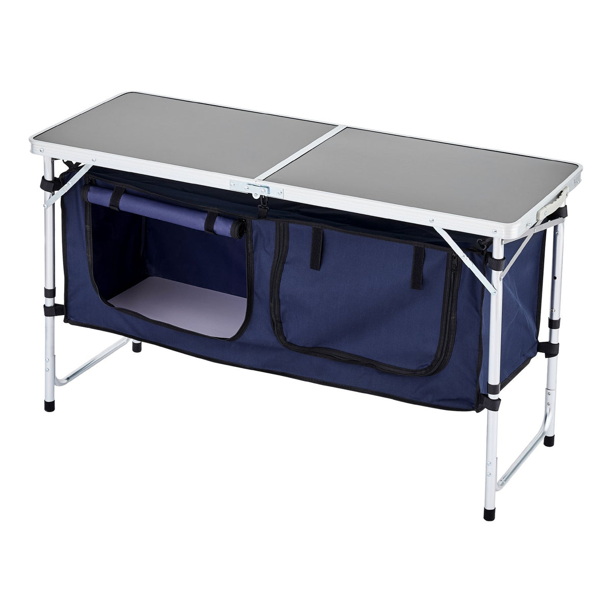 Folding camping kitchen table with adjustable height – 3 positions, portable cooking station
