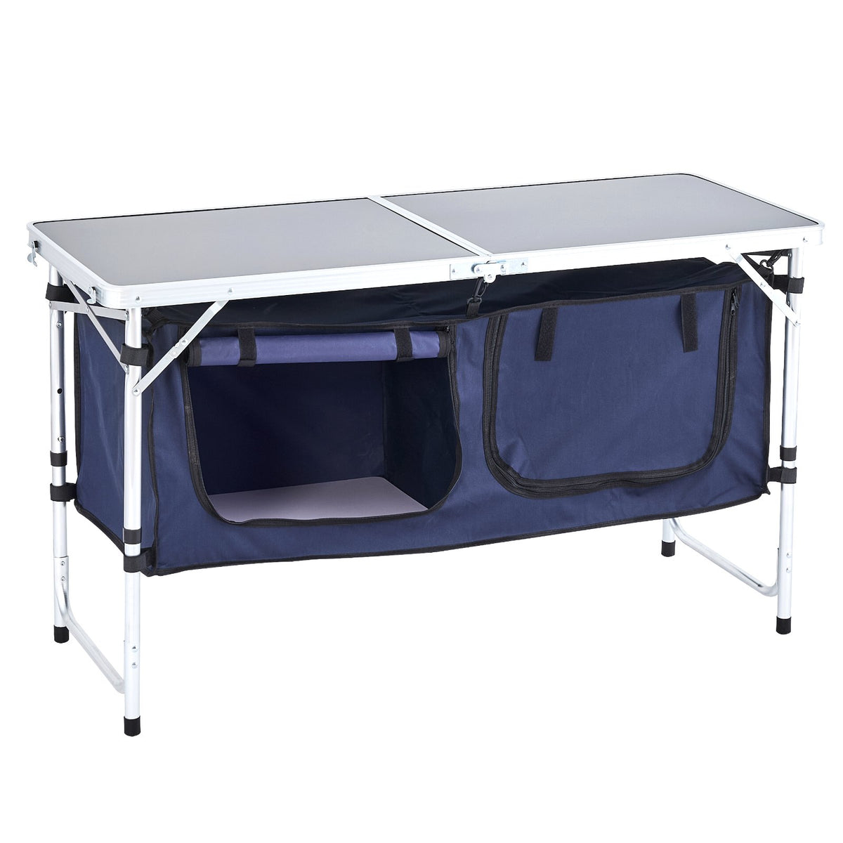 Folding camping kitchen table with adjustable height – 3 positions, portable cooking station