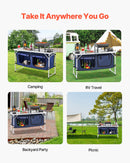 Saliekams kempinga virtuves galds ar regulējamu augstumu – 3 pozīcijas, portatīva gatavošanas stacija