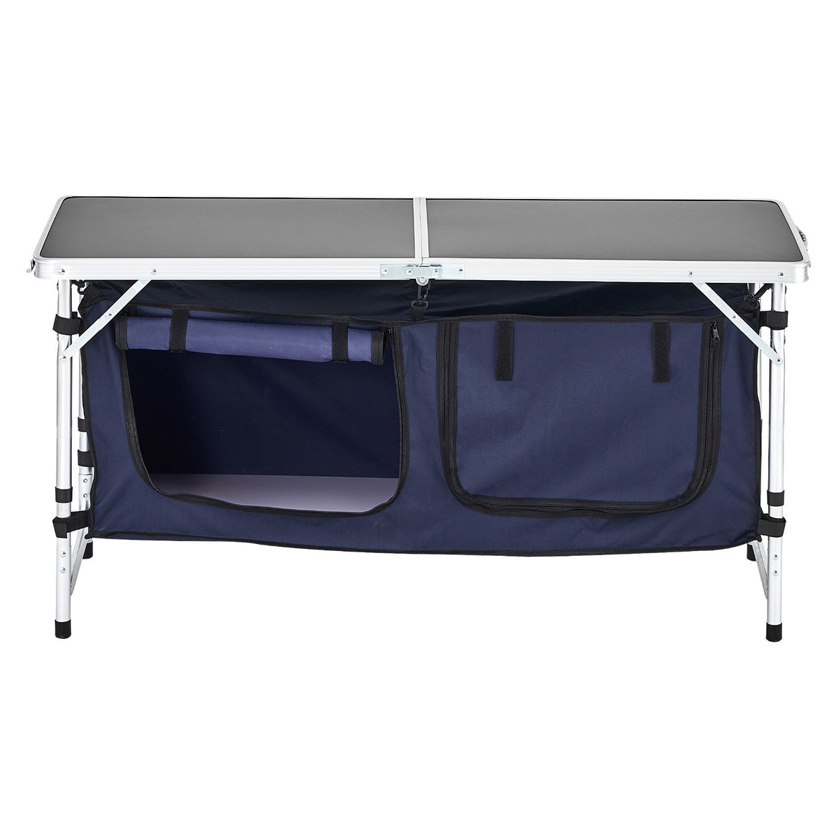 Folding camping kitchen table with adjustable height – 3 positions, portable cooking station