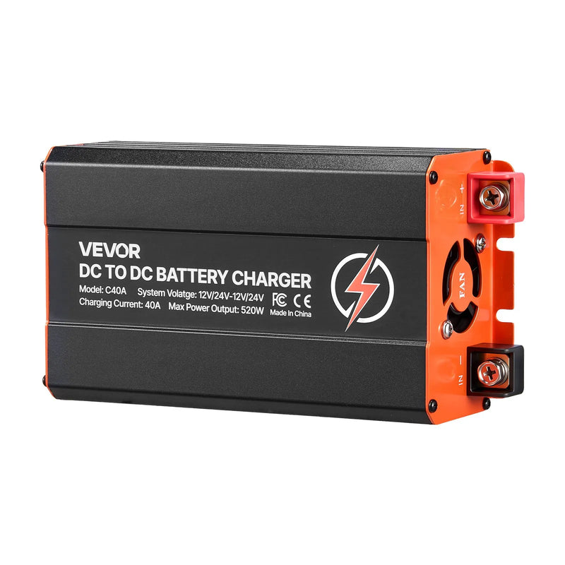 VEVOR DC–DC akumulatora lādētājs 520 W 40 A ar alternatora uzlādi LiFePO4, svina - skābes, AGM un GEL akumulatoriem RV, automašīnām un rezerves barošanai mājās - ZEMLETES.LV