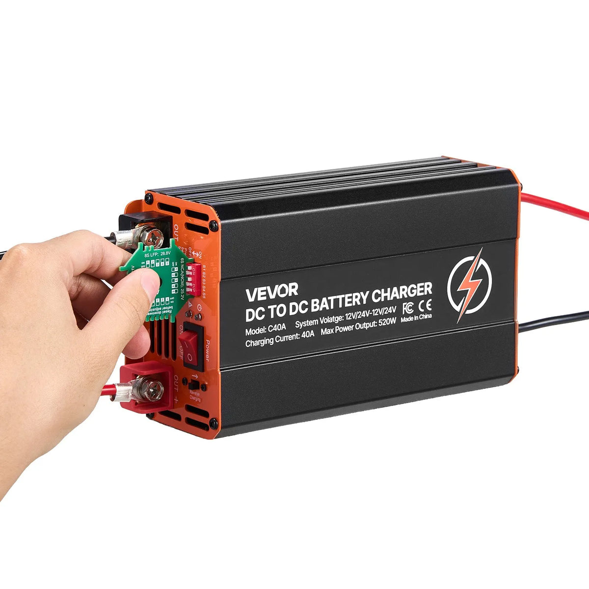 VEVOR DC–DC akumulatora lādētājs 520 W 40 A ar alternatora uzlādi LiFePO4, svina - skābes, AGM un GEL akumulatoriem RV, automašīnām un rezerves barošanai mājās - ZEMLETES.LV