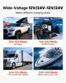 VEVOR DC–DC akumulatora lādētājs 520 W 40 A ar alternatora uzlādi LiFePO4, svina - skābes, AGM un GEL akumulatoriem RV, automašīnām un rezerves barošanai mājās - ZEMLETES.LV
