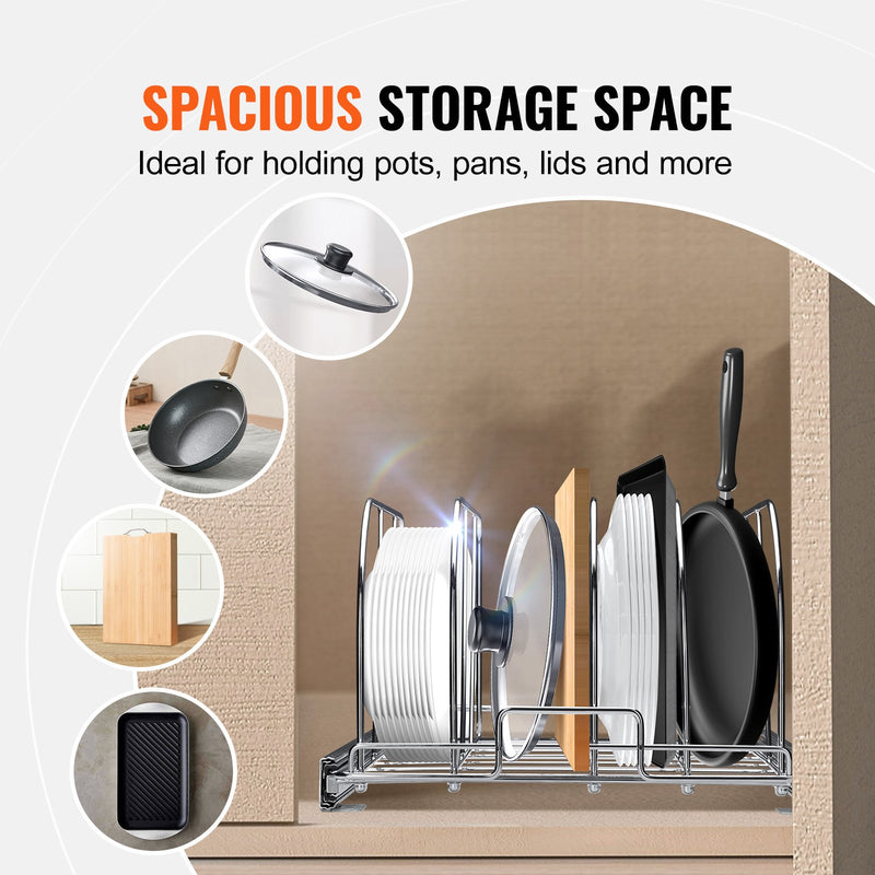 VEVOR izvelkams plaukts pannu un cepšanas plāksnēm, 32 cm, regulējami stieņu dalītāji, tērauda vāku turētājs