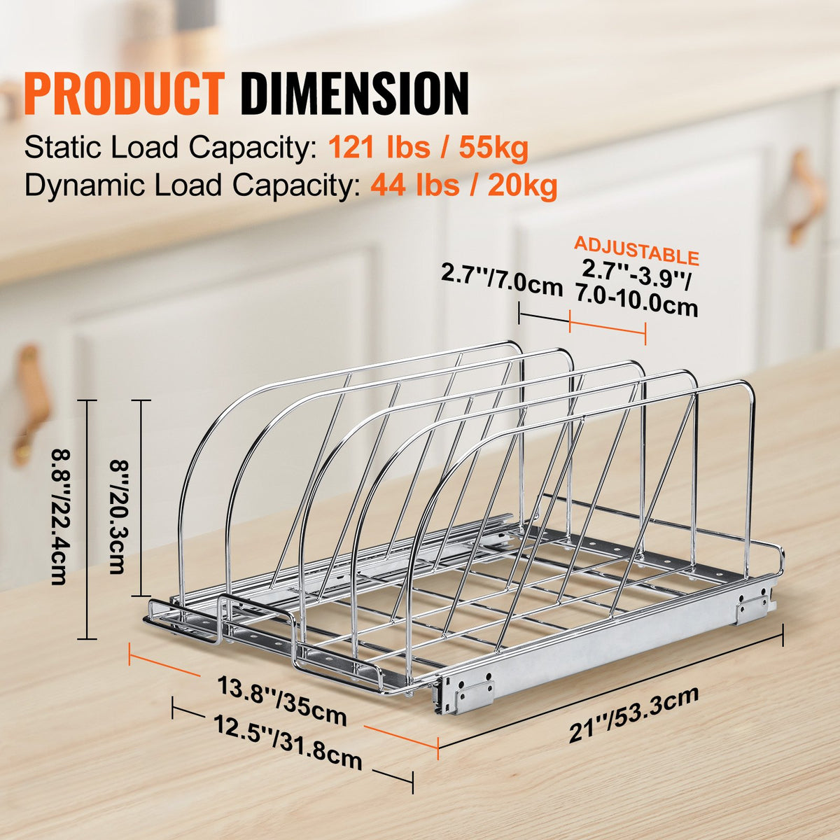 VEVOR Pull-Out Shelf for Pans and Baking Trays 32 cm with Adjustable Dividers, Steel