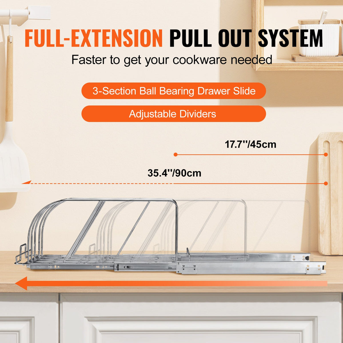 VEVOR Pull-Out Shelf for Pans and Baking Trays 32 cm with Adjustable Dividers, Steel