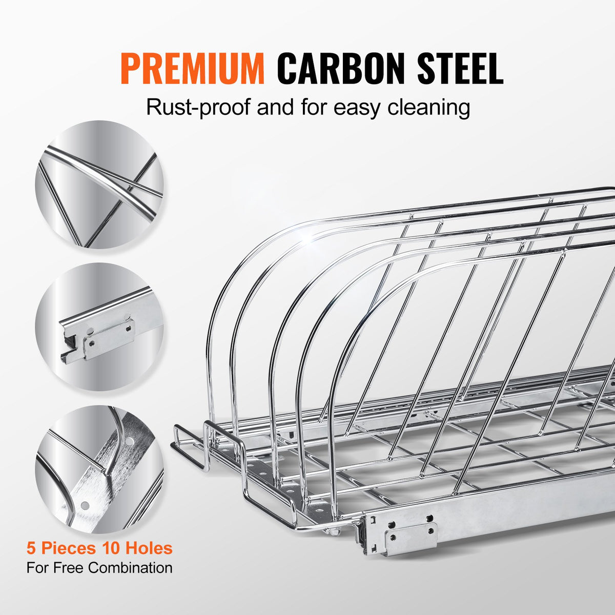 VEVOR Pull-Out Shelf for Pans and Baking Trays 32 cm with Adjustable Dividers, Steel