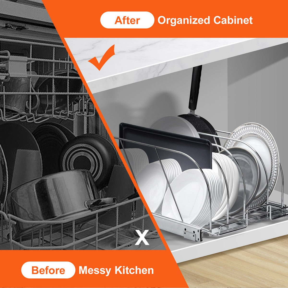 VEVOR Pull-Out Shelf for Pans and Baking Trays 32 cm with Adjustable Dividers, Steel
