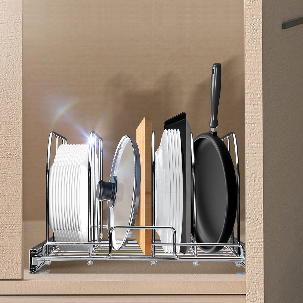 VEVOR Pull-Out Shelf for Pans and Baking Trays 32 cm with Adjustable Dividers, Steel