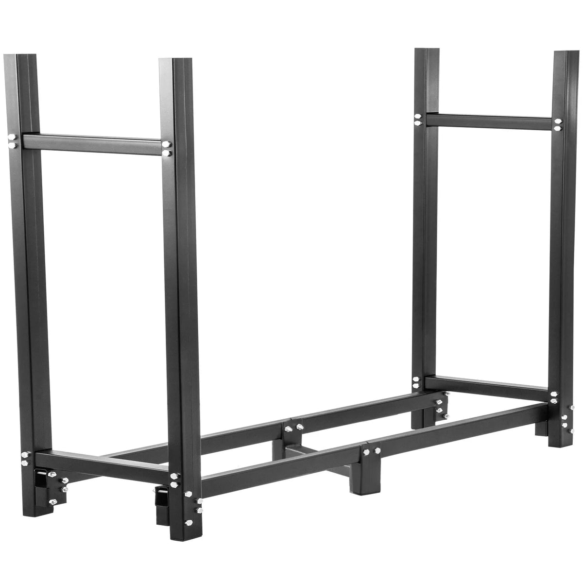 VEVOR malkas statīvs ar pārsegu un kamīna instrumentu komplektu, 2,44 m āra malkas turētājs, melna tērauda konstrukcija, kravnesība līdz 590 kg, malkas uzglabāšana