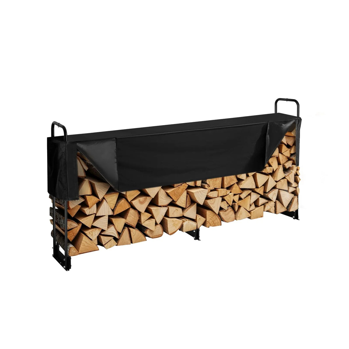 VEVOR Outdoor Firewood Rack with 600D Oxford Waterproof Cover, 2.4 m Firewood Holder, 1/2 Cord Capacity, 244 × 36 × 117 cm, Reinforced Steel Construction for Fireplace and Terrace