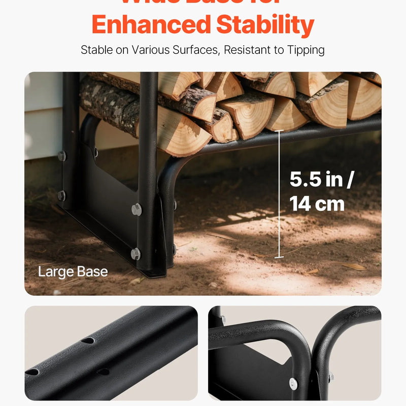 VEVOR āra malkas statīvs ar 600D Oxford ūdensizturīgu pārsegu, 2,4 m malkas turētājs, 1/2 korda ietilpība, izmēri 244 × 36 × 117 cm, pastiprināta tērauda konstrukcija kamīnam un terasei