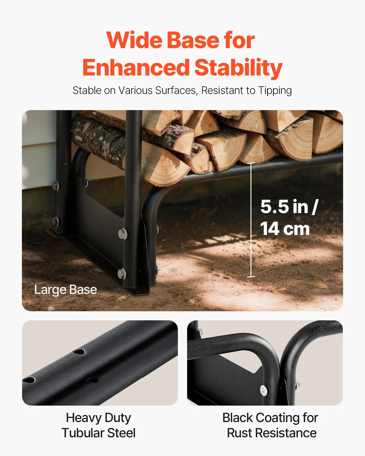 VEVOR Outdoor Firewood Rack with 600D Oxford Waterproof Cover, 2.4 m Firewood Holder, 1/2 Cord Capacity, 244 × 36 × 117 cm, Reinforced Steel Construction for Fireplace and Terrace