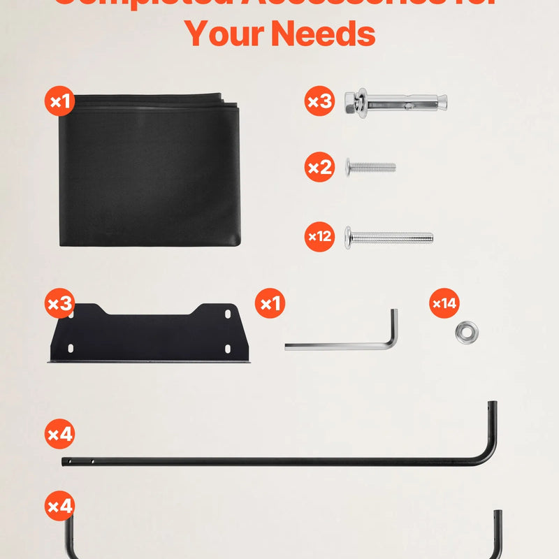 VEVOR āra malkas statīvs ar 600D Oxford ūdensizturīgu pārsegu, 2,4 m malkas turētājs, 1/2 korda ietilpība, izmēri 244 × 36 × 117 cm, pastiprināta tērauda konstrukcija kamīnam un terasei