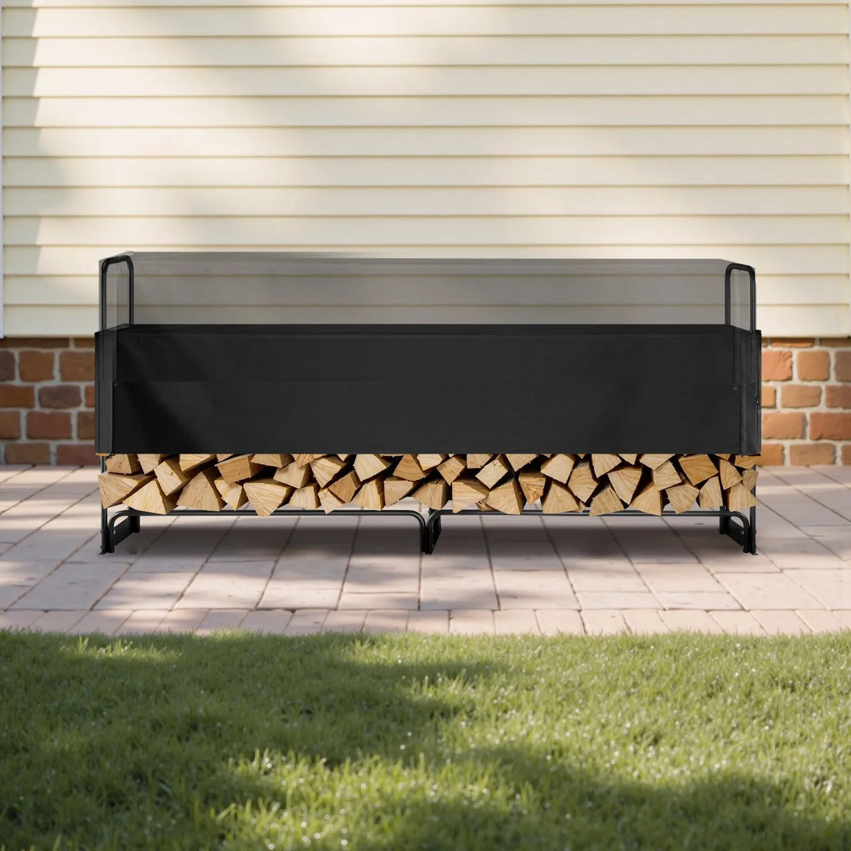 VEVOR Outdoor Firewood Rack with 600D Oxford Waterproof Cover, 2.4 m Firewood Holder, 1/2 Cord Capacity, 244 × 36 × 117 cm, Reinforced Steel Construction for Fireplace and Terrace