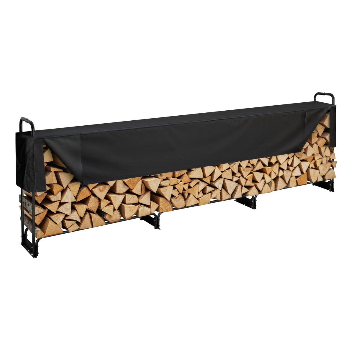 VEVOR Outdoor Firewood Rack with Cover, 3.9 m, 386 × 36 × 117 cm, Reinforced Firewood Holder with 600D Oxford Waterproof Cover, for Fireplace and Indoor/Outdoor Wood Storage, 3/4 Cord