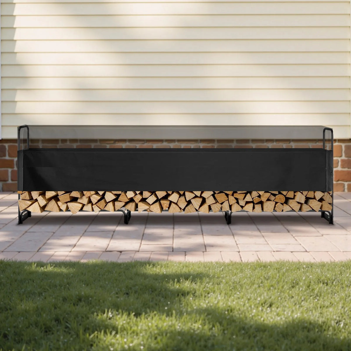 VEVOR Outdoor Firewood Rack with Cover, 3.9 m, 386 × 36 × 117 cm, Reinforced Firewood Holder with 600D Oxford Waterproof Cover, for Fireplace and Indoor/Outdoor Wood Storage, 3/4 Cord