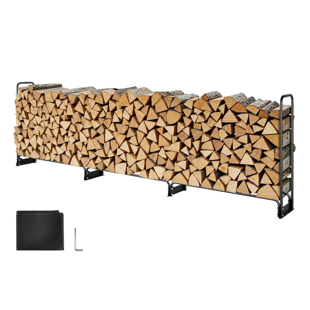 VEVOR Outdoor Firewood Rack with Cover, 3.9 m, 386 × 36 × 117 cm, Reinforced Firewood Holder with 600D Oxford Waterproof Cover, for Fireplace and Indoor/Outdoor Wood Storage, 3/4 Cord