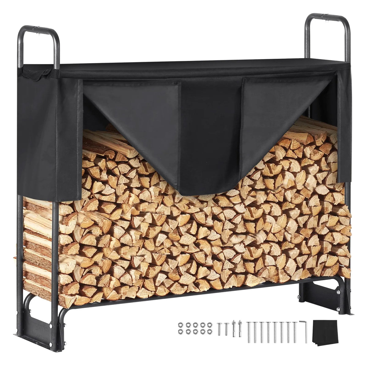 VEVOR Outdoor Firewood Rack with Cover, 132 × 36 × 117 cm, Heavy-Duty Firewood Holder with 600D Oxford Waterproof Cover, 1/4 Cord Capacity, Indoor and Outdoor Use